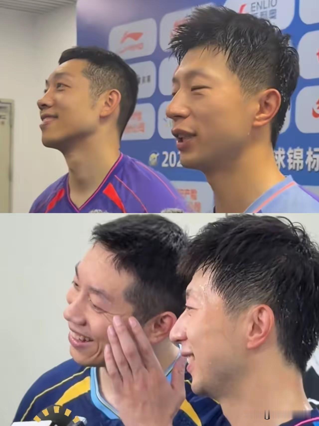 马龙和许昕这对老搭档太幽默了，欢乐多多！俩人打进8强，赛后采访记者问龙队:许