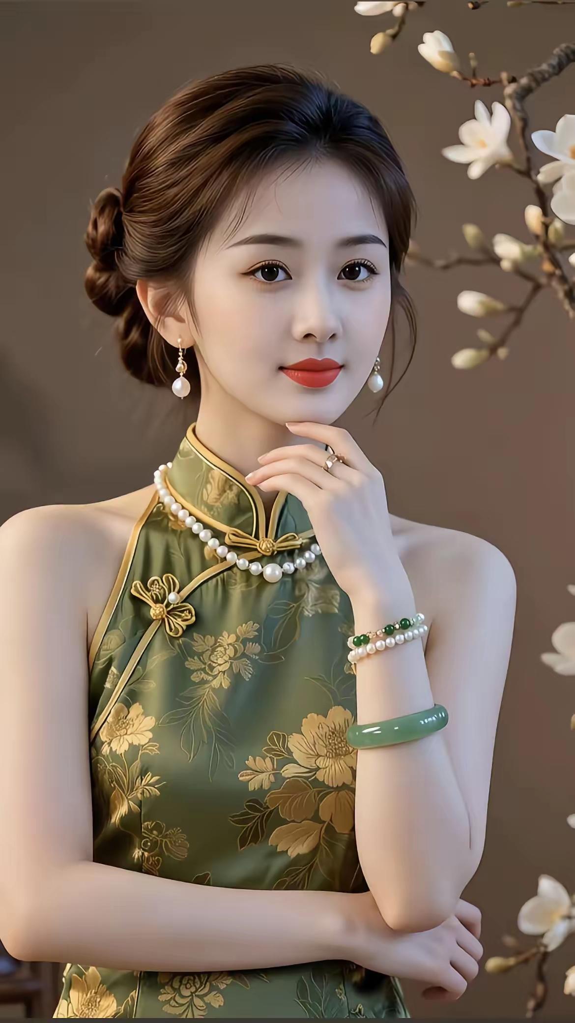 绿色旗袍优雅