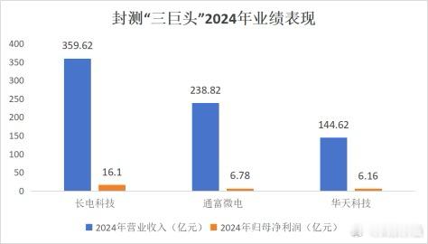 国内半导体行业封测“三巨头”长电科技2024年实现营收359.62亿元，同比增