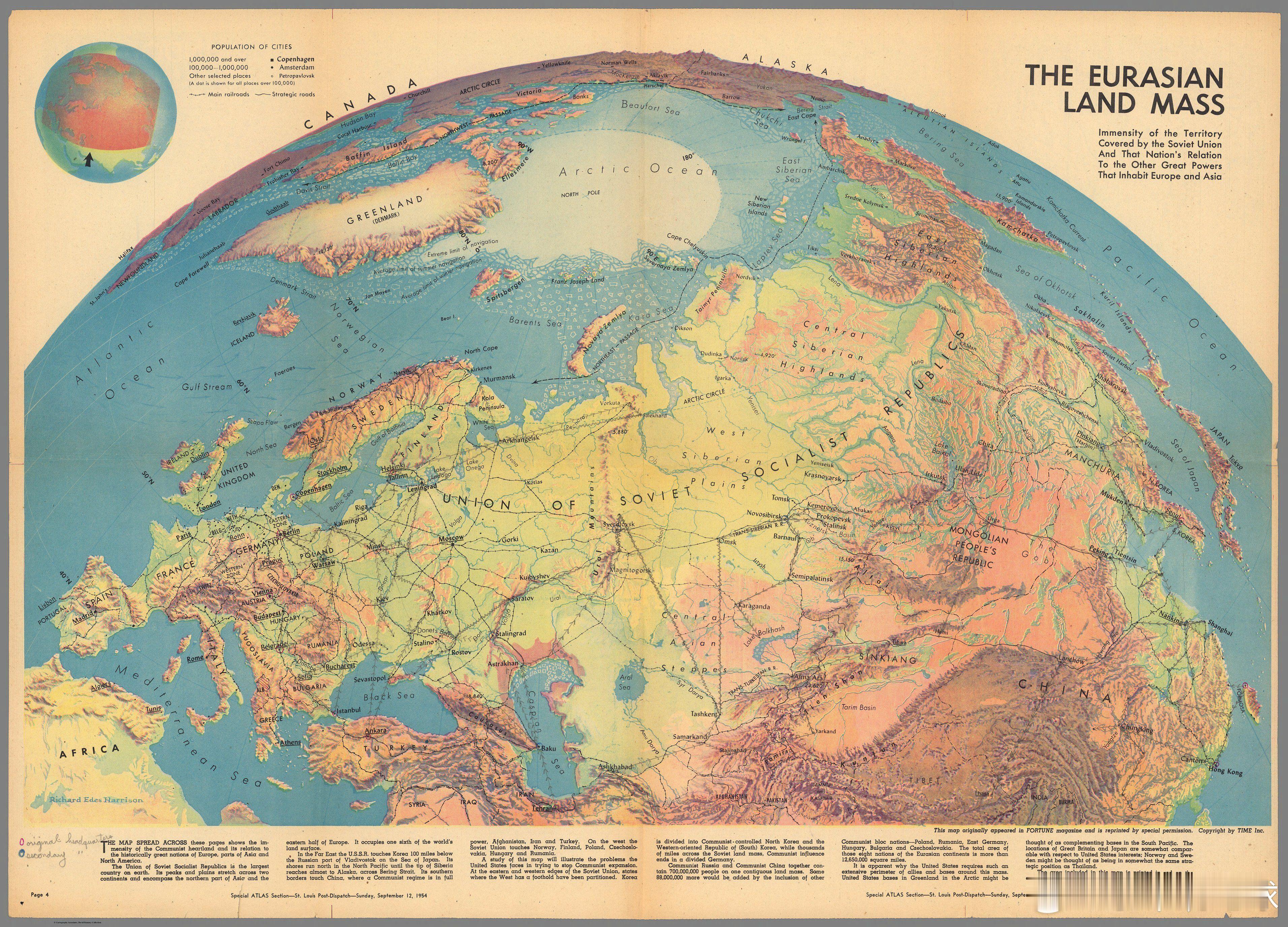 这张诞生于冷战时期的地图，不仅是地理的记录，更是意识形态对峙的缩影。在苏美博弈的