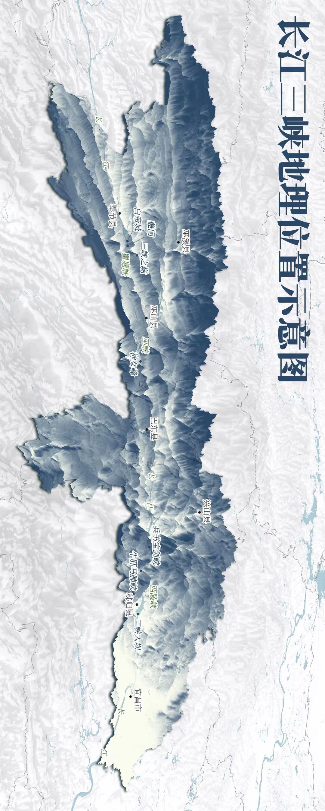 长江三峡的地理分布图（手机横屏观看），建议收藏起来。三峡是瞿塘峡、巫峡、西陵峡