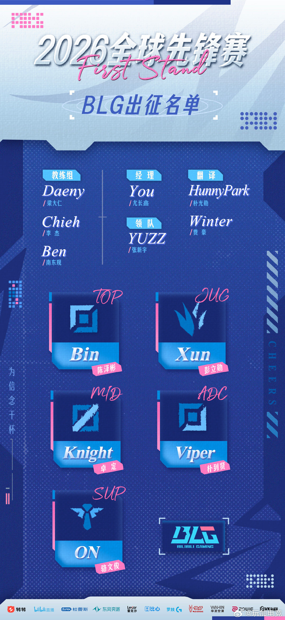 发布2026全球先锋赛出征名单：Bin、Xun、Knight、Viper、ON全