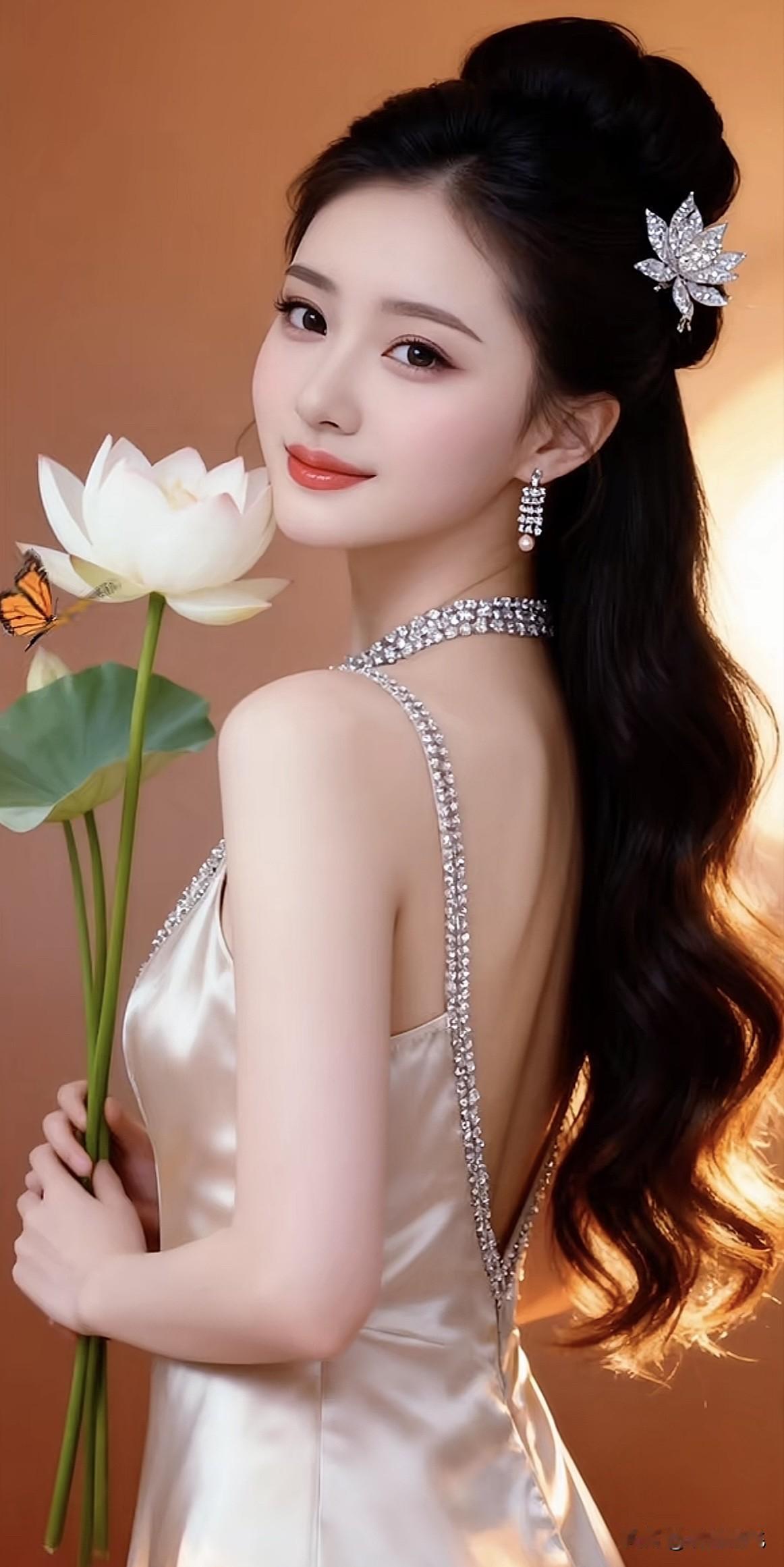 优雅白裙，梦幻花海，唯美少女，仙气飘飘温柔花裙少女湖边白裙少女温柔气质小白裙
