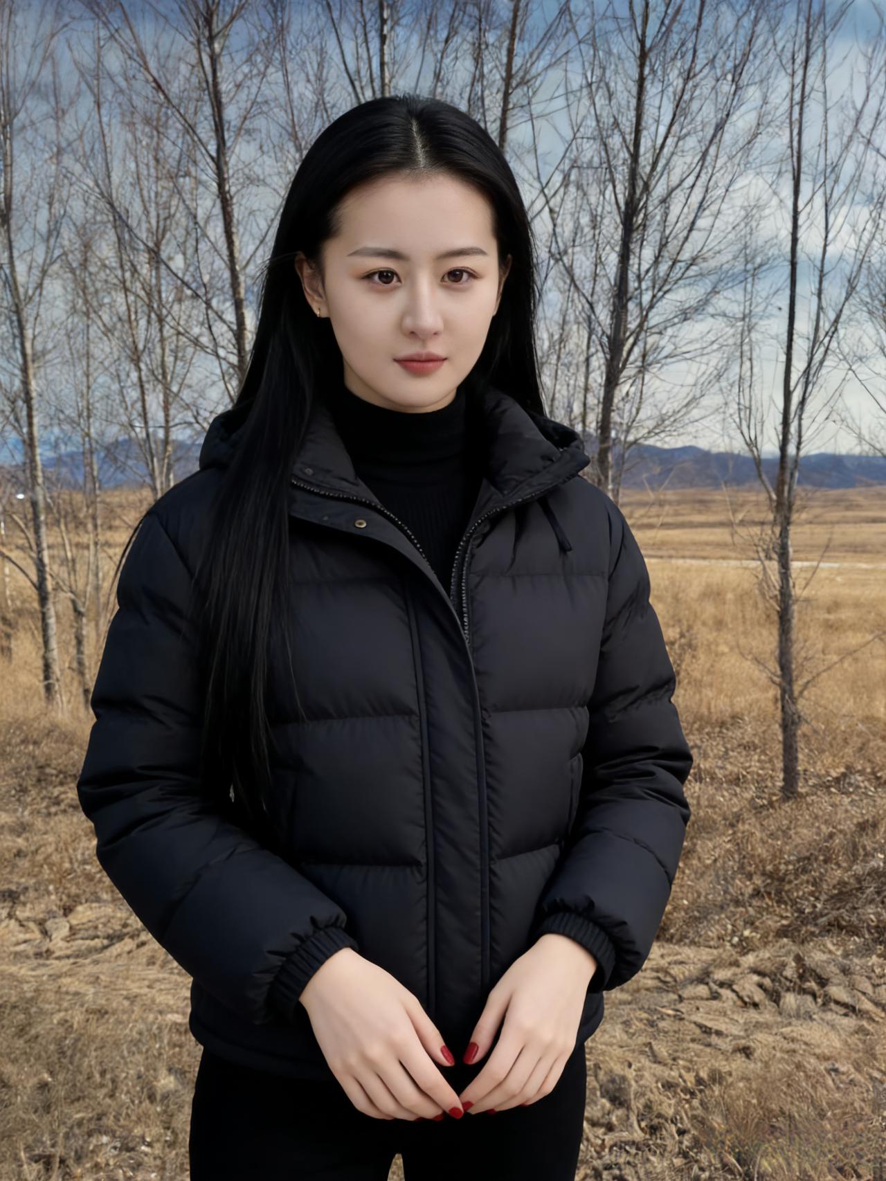 黑羽绒是收拢的蝶翼兜帽是蝶的触角，试探着风的方向长发是蝶的尾羽，扫过荒草的尖