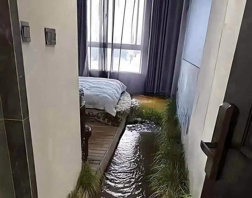 今天去朋友家，一进门我直接傻眼，他家地面装修得跟真水沟似的，做得太逼真了，我抬脚
