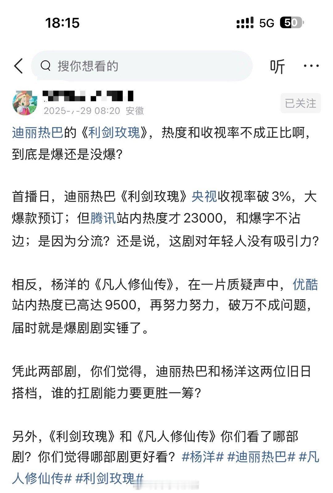 迪丽热巴的《利剑玫瑰》，热度和收视率不成正比啊，到底是爆还是没爆？​​​