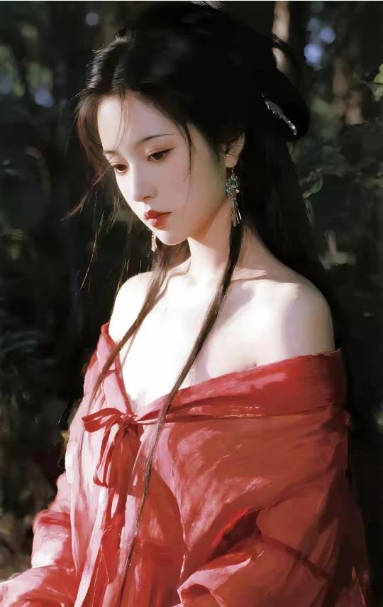 古风佳人展风采红衣女子美若仙