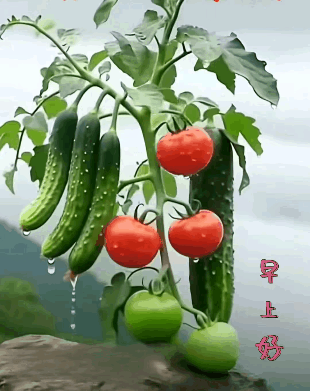 早上好！新鲜采摘的蔬菜来啦！🌱🍅🥒菜园摘鲜蔬农家原生态蔬菜农家蔬菜采