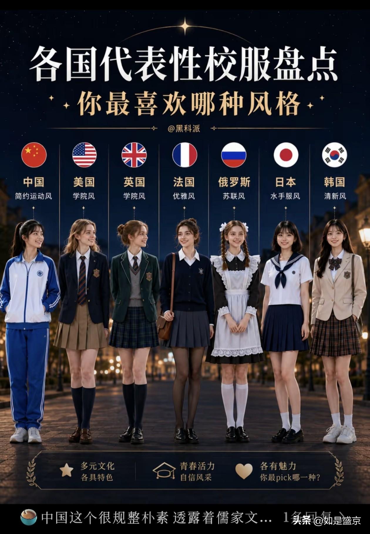 各国校服大对比，我还是偏爱中国校服网上一张各国代表性校服对比图火了，不同国