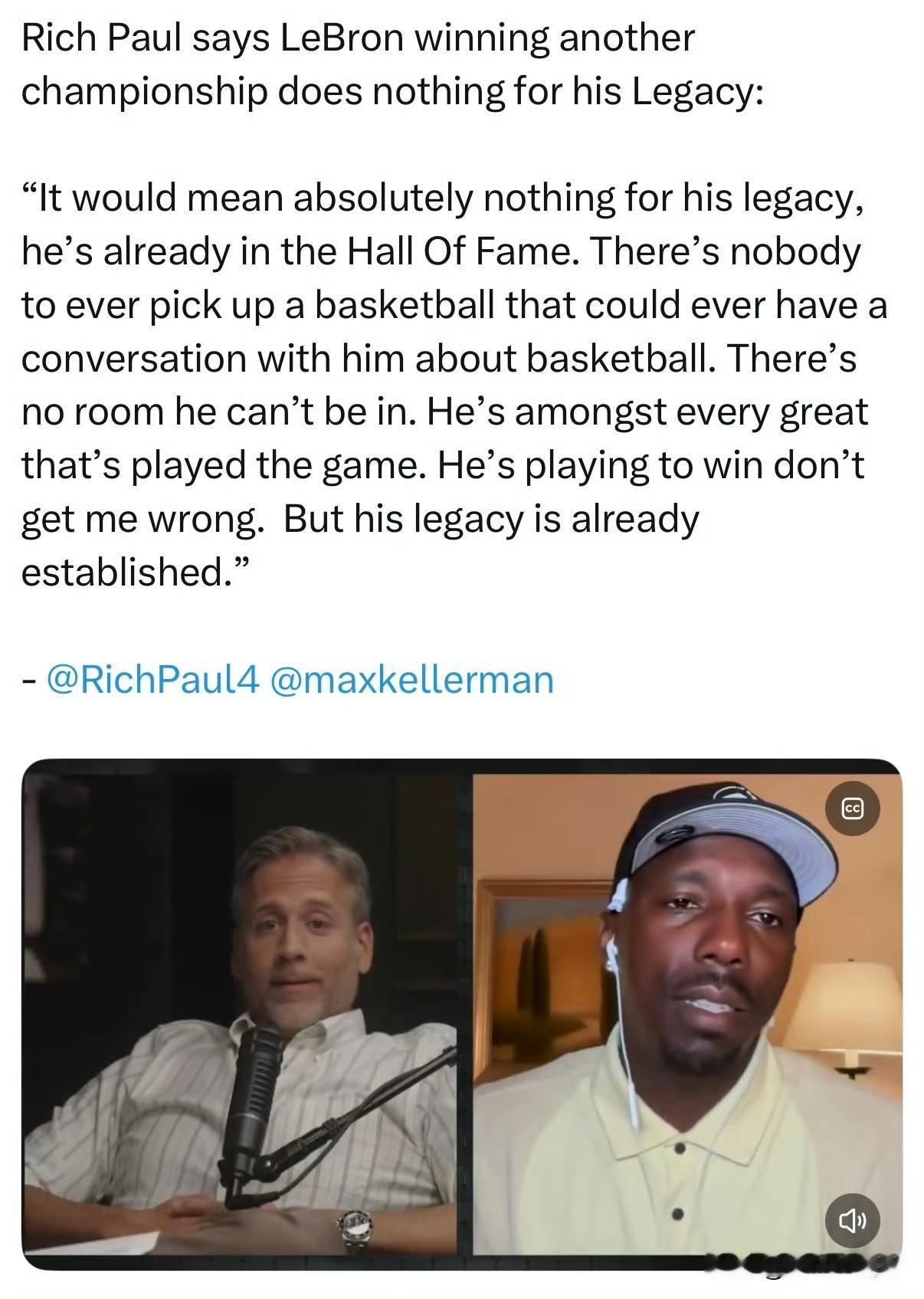 再拿一个冠军也没用！！！经纪人发话，对詹姆斯历史地位毫无增益！近日，NBA知