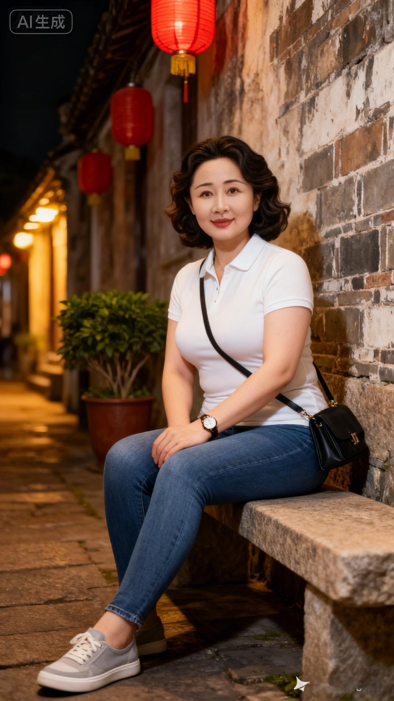 夜晚的古镇，红灯笼映衬下的静谧时光