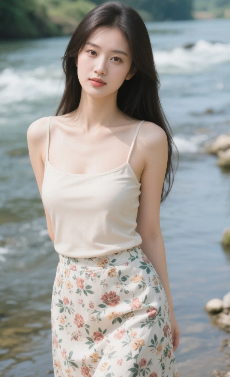 吊带勾勒线条，碎花诉说浪漫，她全都要