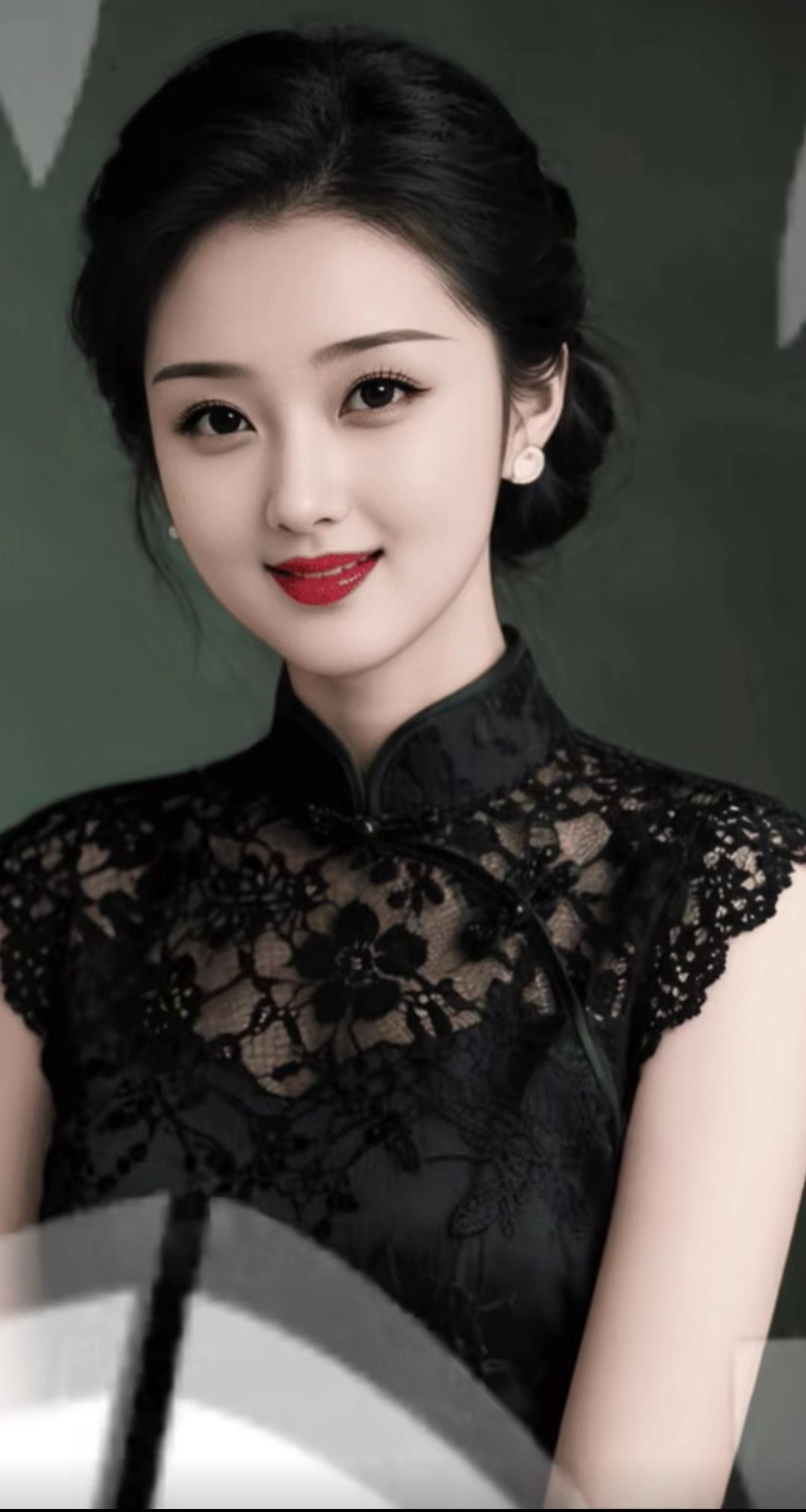 优雅黑裙，气质满分，红唇点缀，尽显东方美！高雅气质美女美女人像群