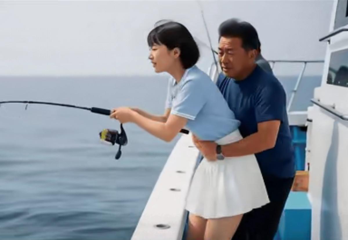 抱住她是对的，就她这个钓鱼姿势，她这个体重，还玩海钓？稍微钓到大一点的鱼