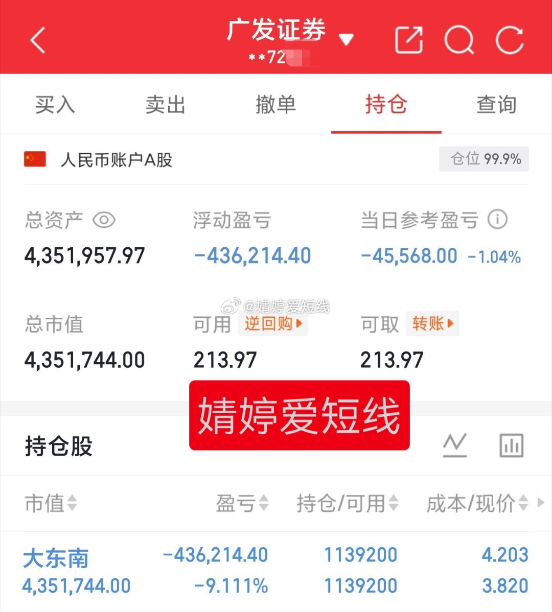 大东南在失望这块从没让人失望过30万本金实盘记录（第458天）目前资金:4351