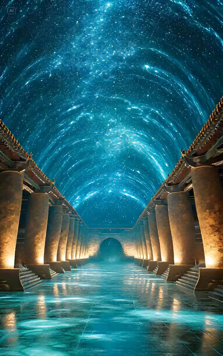 情景模拟：秦皇地官。乐哥视频。上对应星辰日月，下对应黄河长江。水银之河千年不