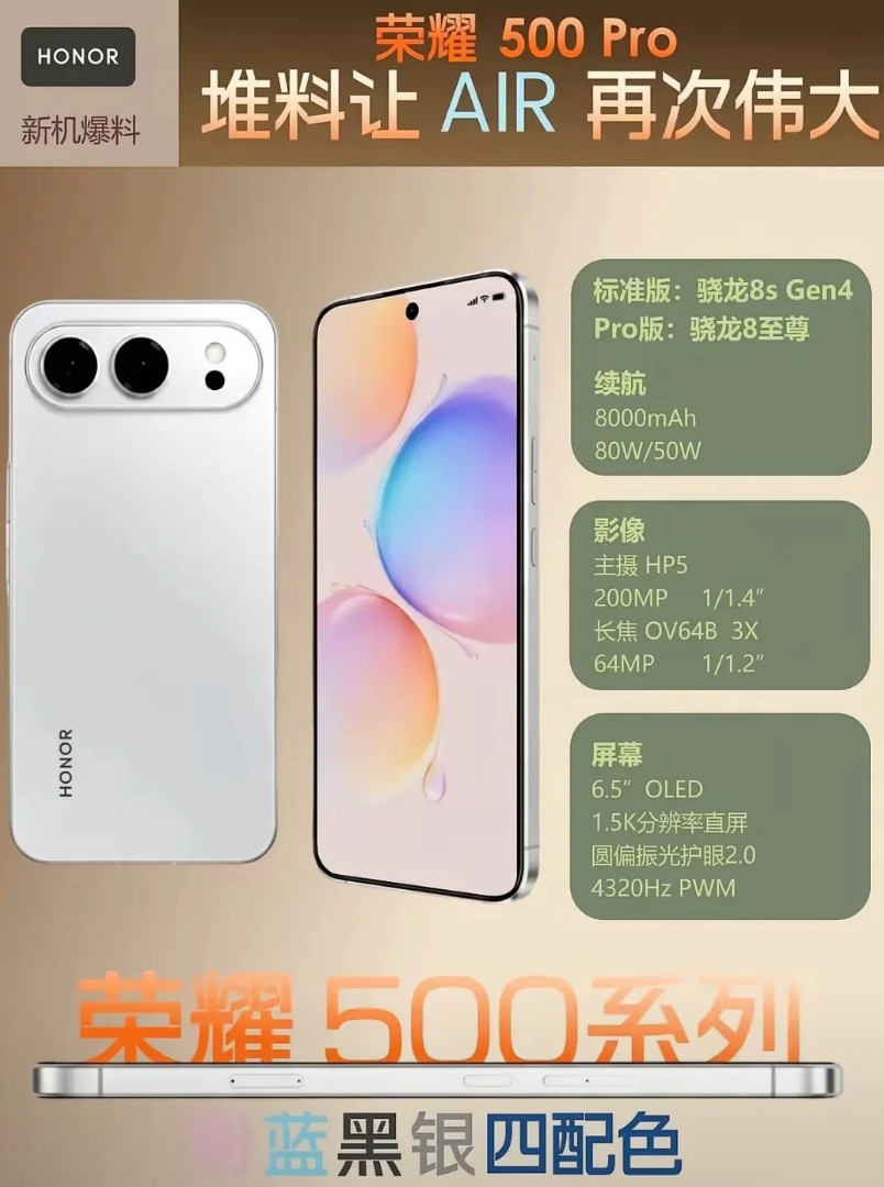 荣耀500真漂亮，我前几个手机都是用荣耀手机觉得质量，外观都挺好的，上一个手机用