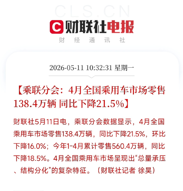 车市寒冬！4月销量降21%，新能源渗透率飙破61%，燃油车快退出历史舞台了？