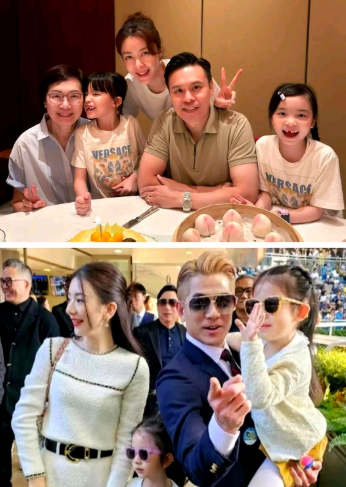 郭富城把两个女儿抱在怀里，嘴角上扬，这画面被狗仔拍到后，网友只盯一件事：孩子白得