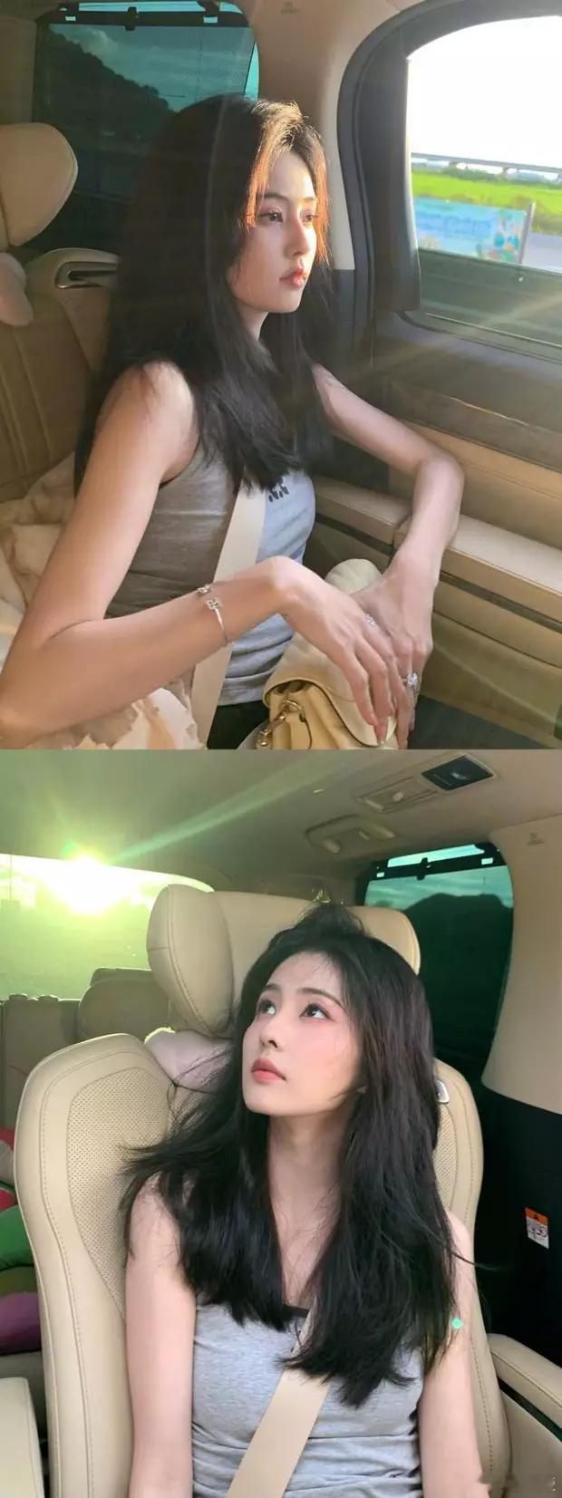 白鹿穿灰色背心秀纤细身材，回眸眼神有戏​​​