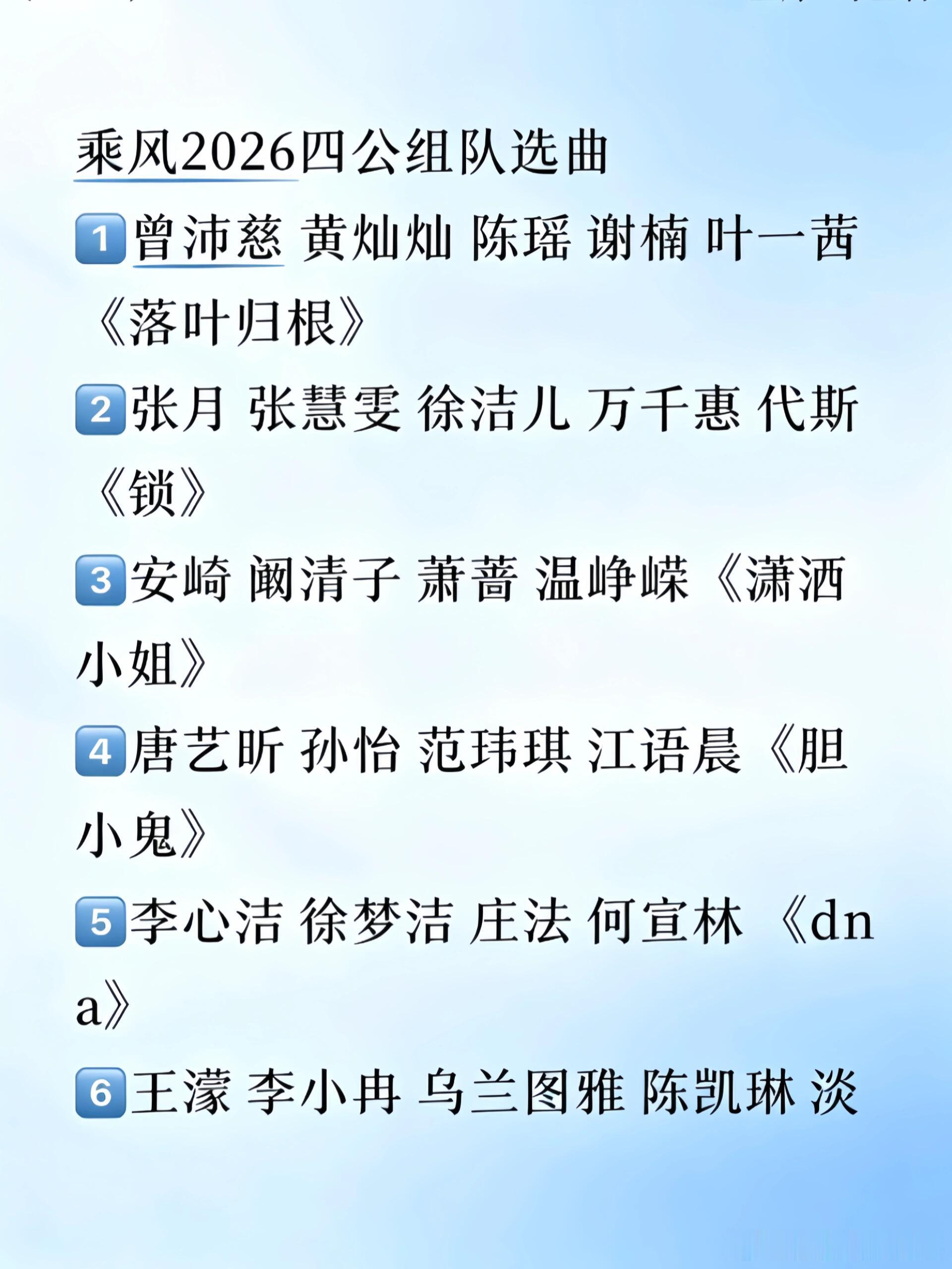 乘风2026四公组队选曲——你期待吗🔥①曾沛慈黄灿灿陈瑶谢楠叶一茜《落