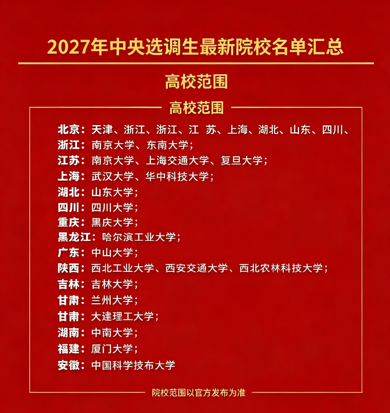 想给孩子留“体制内黄金赛道”的家长，这篇一定要看完！2027年中央选调生最新院校