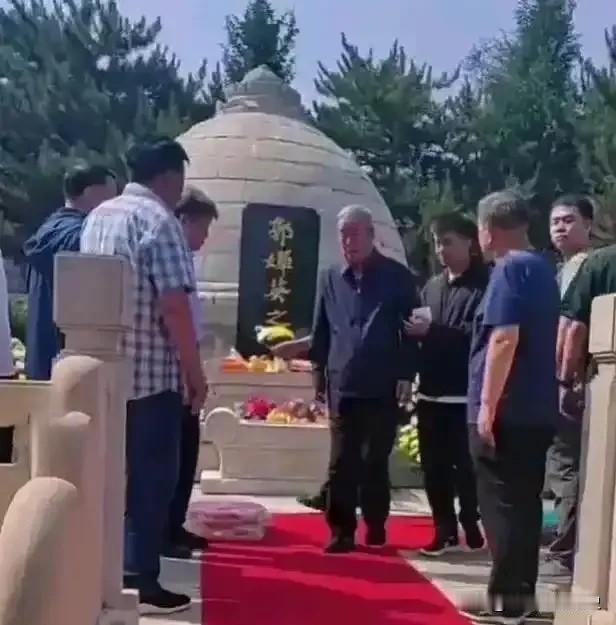 这张照片定格了94岁高龄的傅全有上将回到故乡，祭扫发妻郭婵英的画面。将军脚步踉