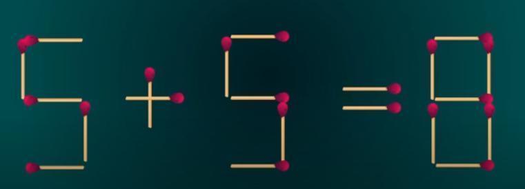 在这个由火柴组成的算式“5+5=8”中，给你46秒时间，任务是移动一
