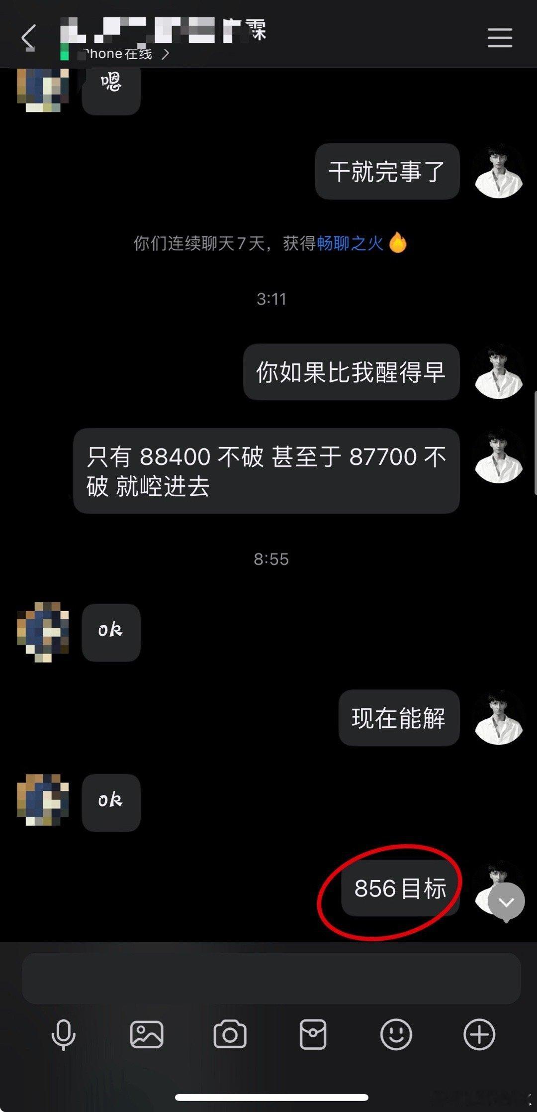 反覃目标88350实际88030✅，向下目标85600实际85662
