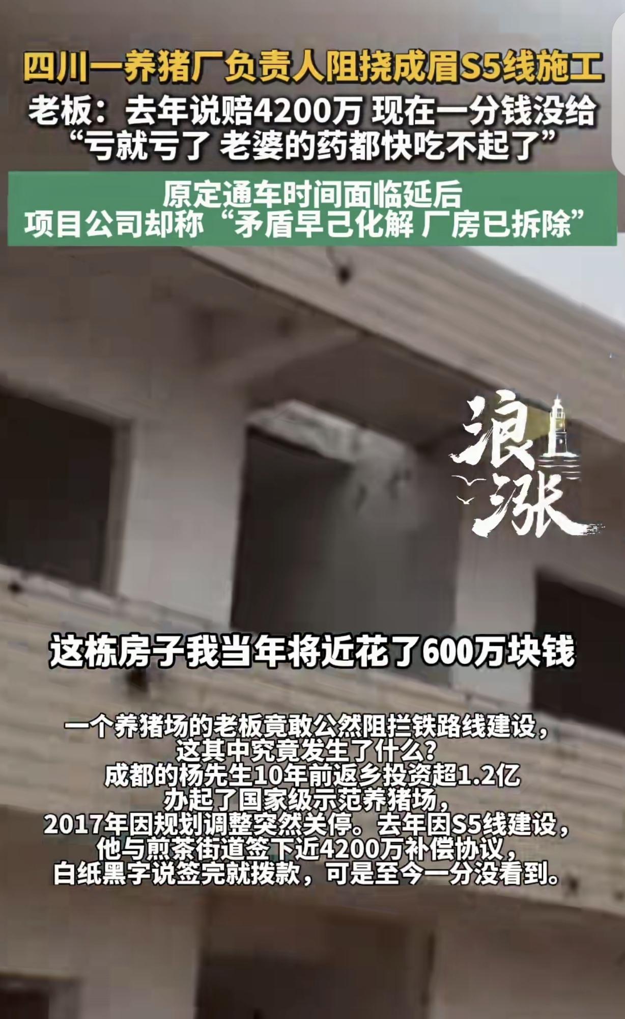 四川成都，一男子10年前返乡，花了1.2亿开了一个养猪场，可2026年，因S5线