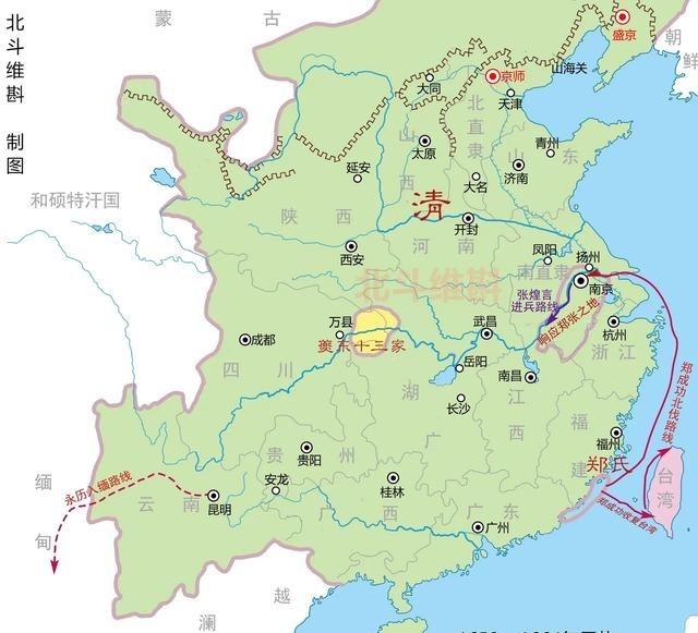 永历帝只能往缅甸跑吗？不是，本来李定国想往湖南跑，联合夔东十三家，或者往越南跑，