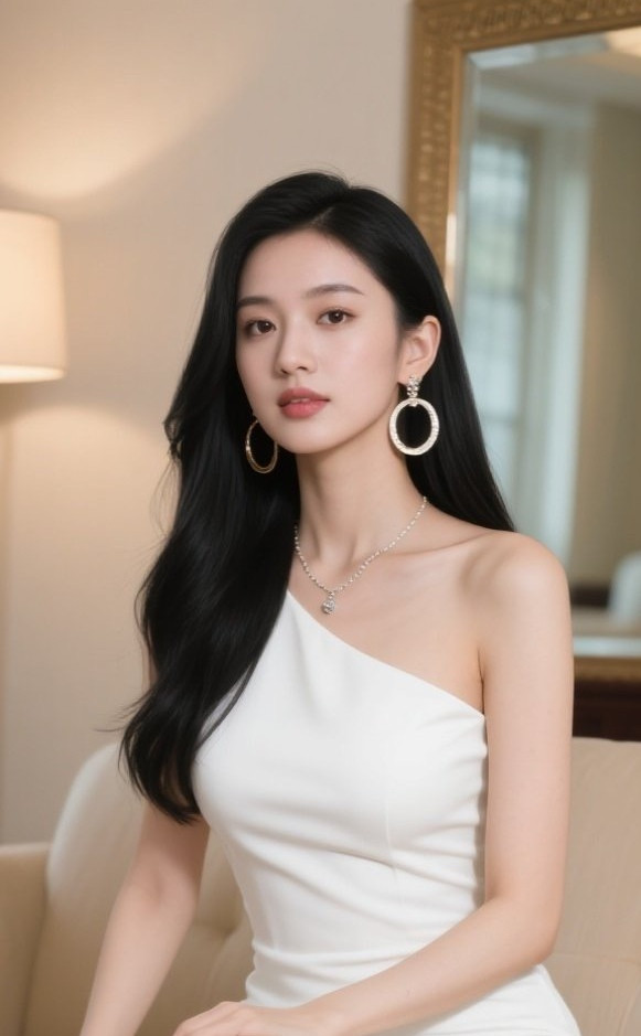 少妇轻抚裙摆间，风华绝代映眼帘