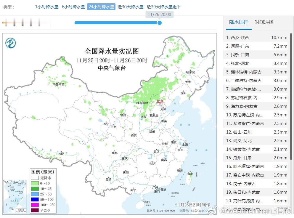 【降水和干燥】昨晚到今天，降水主要出现在内蒙古和周边一带。未来降水最集中的区域在