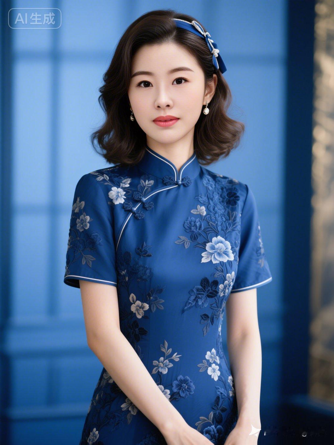 优雅蓝调旗袍，尽显东方韵味！🌸✨