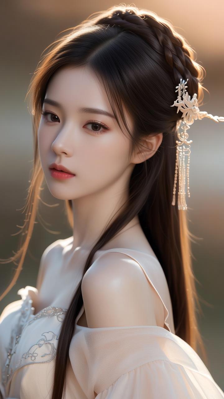 温柔古风少女，发间簪花，宛如画中仙子。