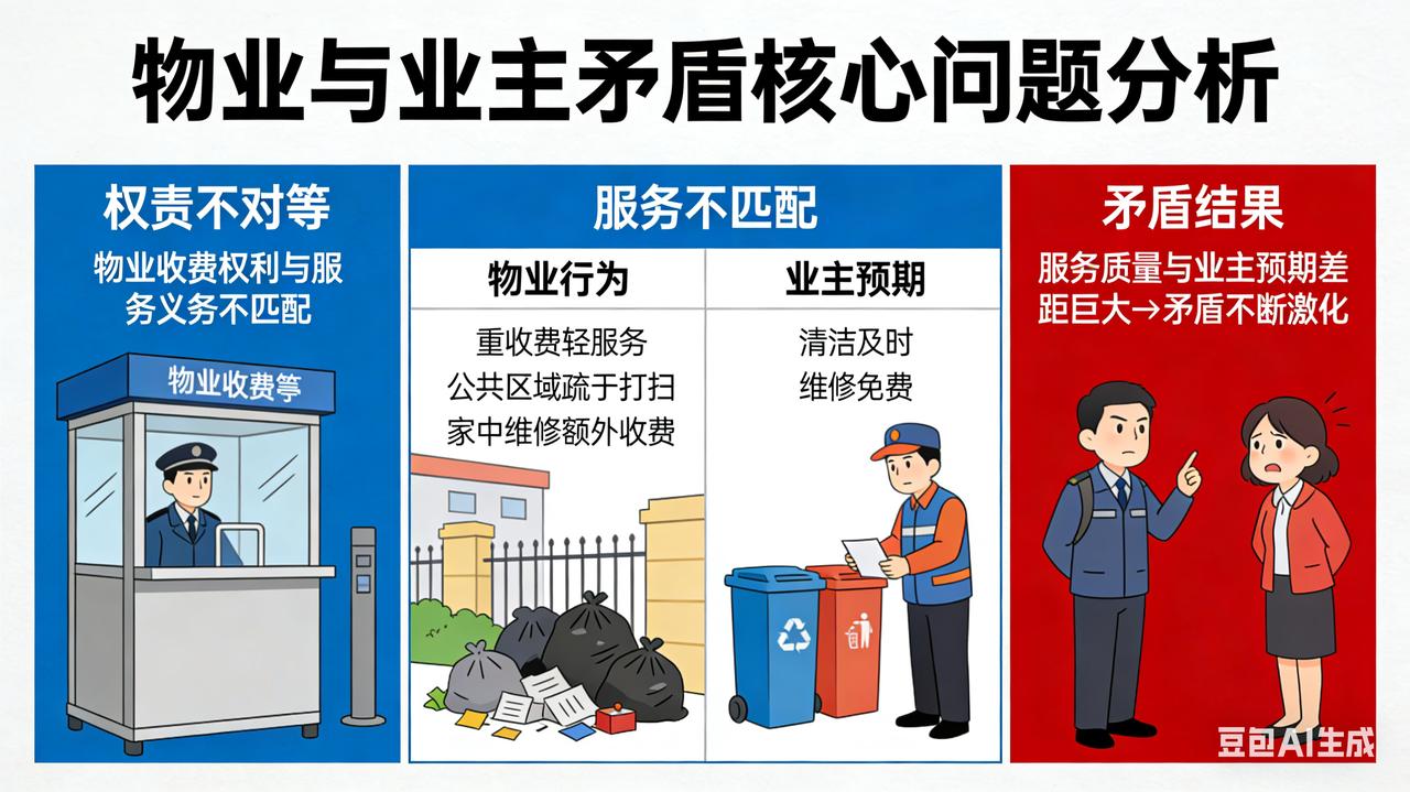 关于物业与业主矛盾的评论当前不少小区物业与业主关系紧张，核心根源在于权责不