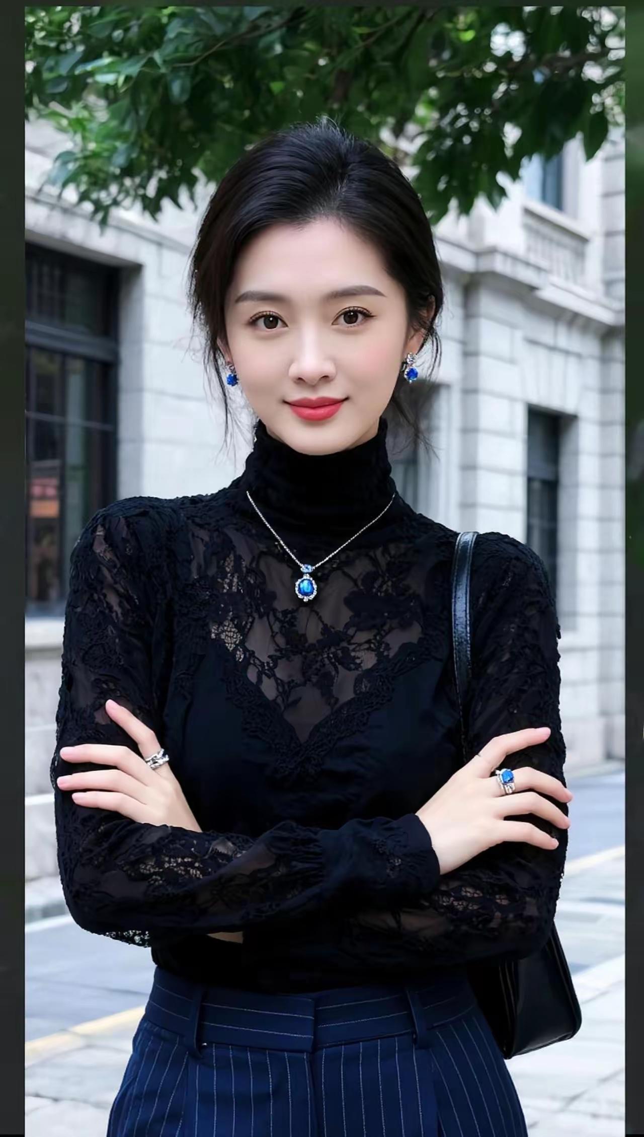 优雅黑丝绒连衣裙，搭配蓝宝石项链，气质满分！💎✨