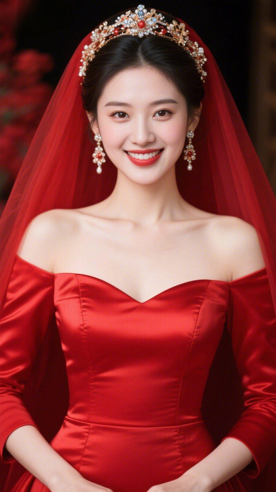 红妆赴佳期一袭正红缎面裙，揉碎了人间的温柔与热烈。红纱轻垂，簪珠映着眉眼的