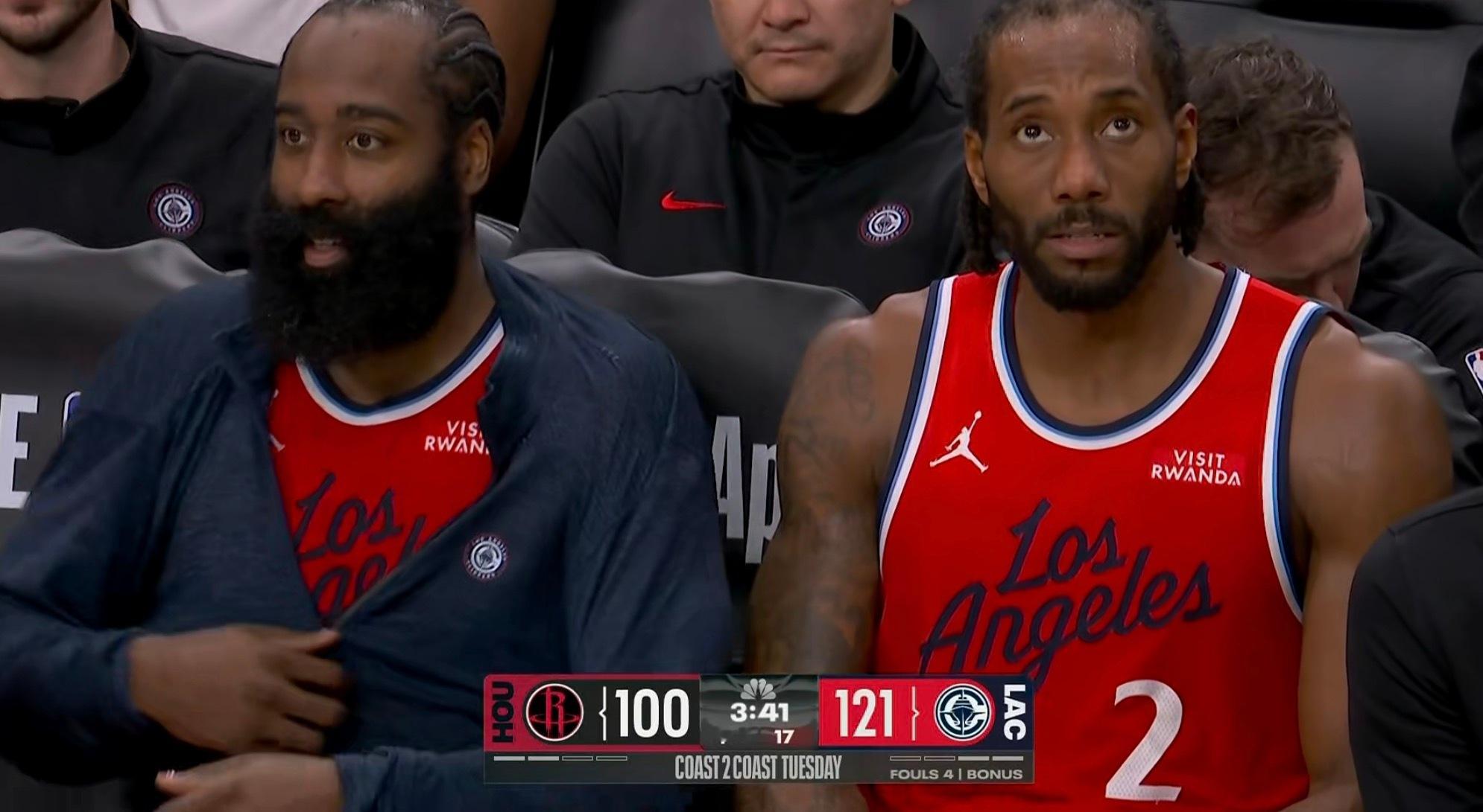 哈登29分6助攻；战神卡41分5助攻；没错，两个核心拉满了才能赢球，我仍然觉得他