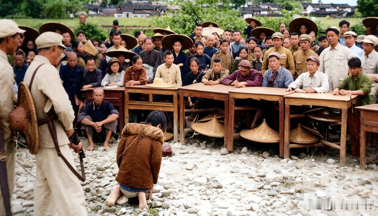 1950年，广东佛冈县的一处村落河滩上正在召开公审大会，一名“匪特”头目被绳子捆