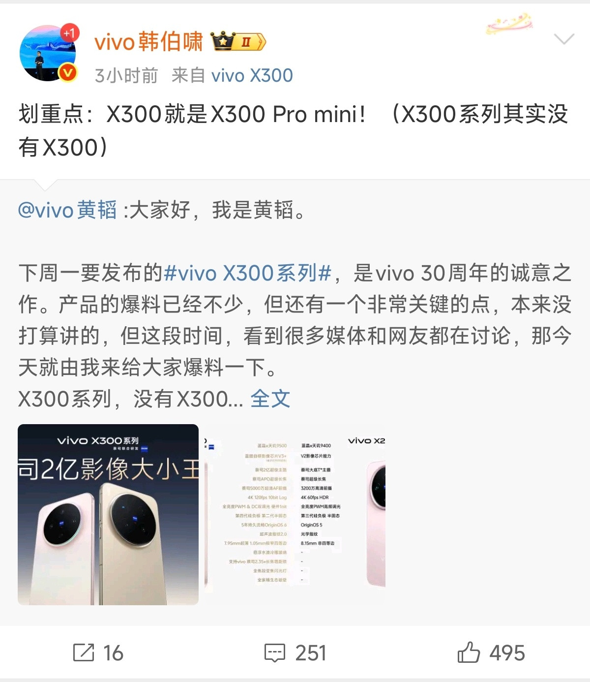 蓝厂也是吃了乱改名的亏。X300=X300Promini，X300系列没有