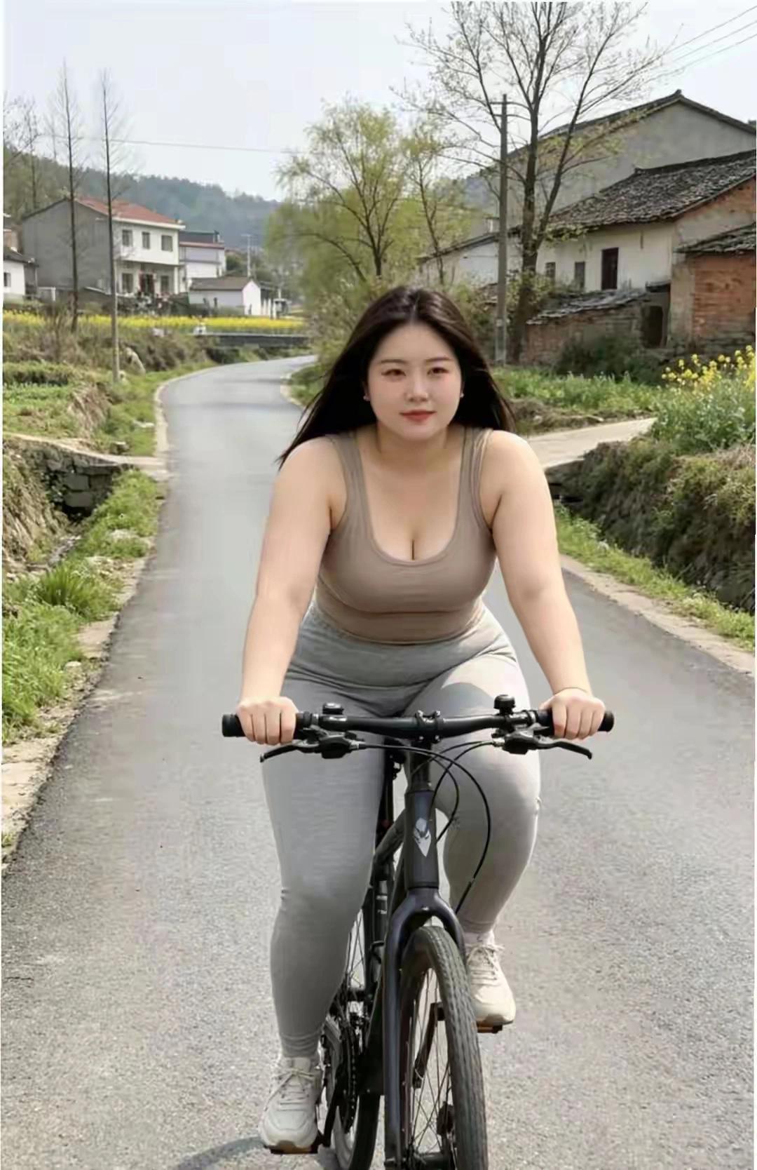 《乡路骑行》乡路蜿蜒入远丘，轻轮碾过野光柔。田边菜花铺金浪，村外疏杨染浅