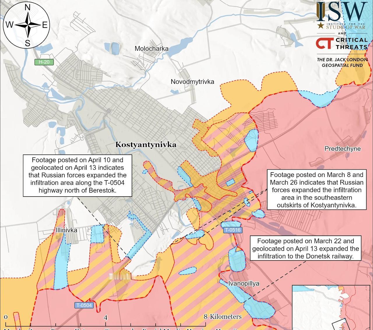 决战双子城之外围争夺：俄军在康城扩大渗透区4月14日，俄罗斯军事博主称，俄