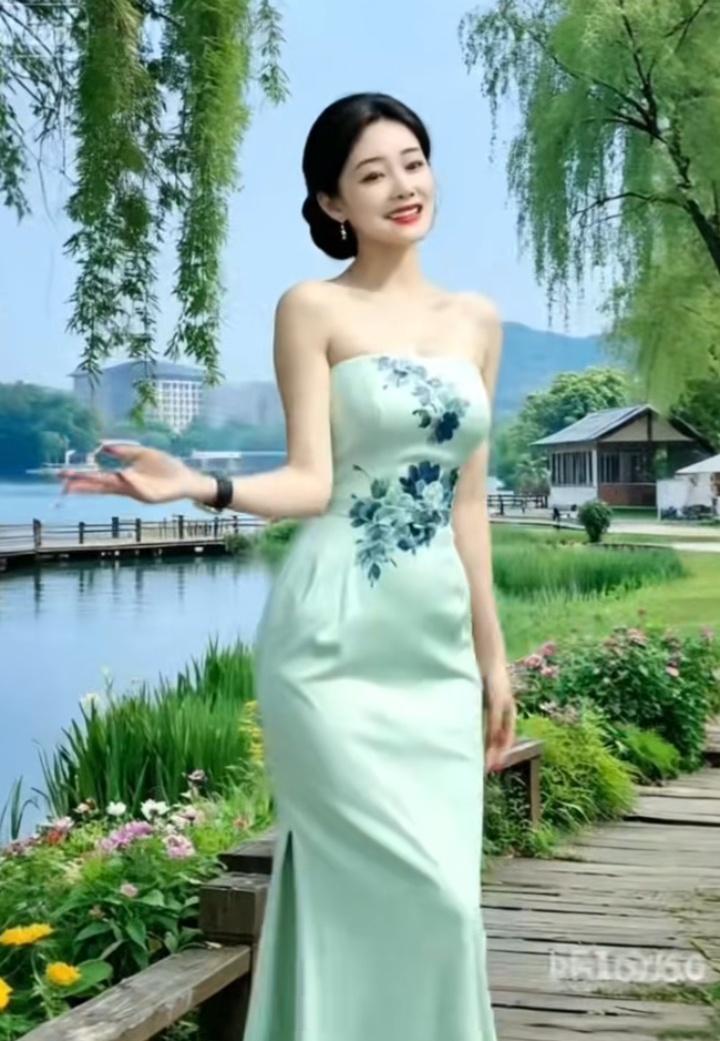 夏日清新穿搭，浅绿色连衣裙，在湖边漫步，享受美好时光。白裙和粉裙哪个好看?淡黄