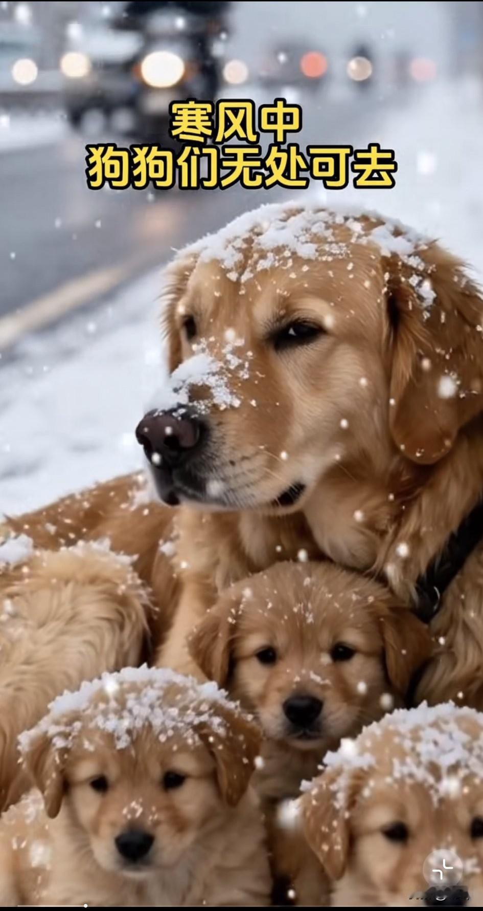 太悲惨了！一只可怜的流浪狗妈妈一直过着风餐露宿四处流浪的生活，这天它带着自己三只