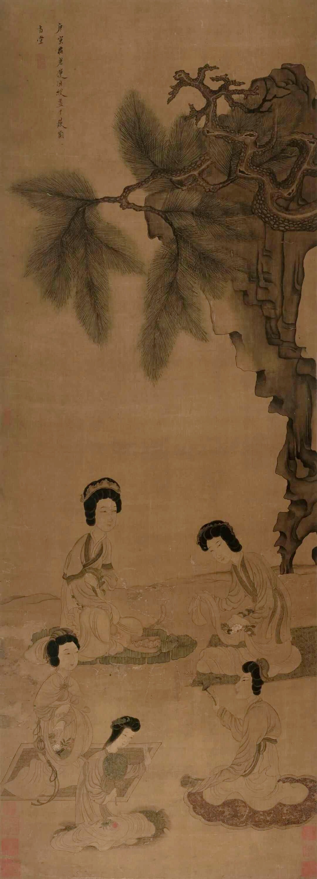 明陈洪绶《斗草图》。公元1650年，大明已经覆灭。画家陈洪绶，在这一年秋天