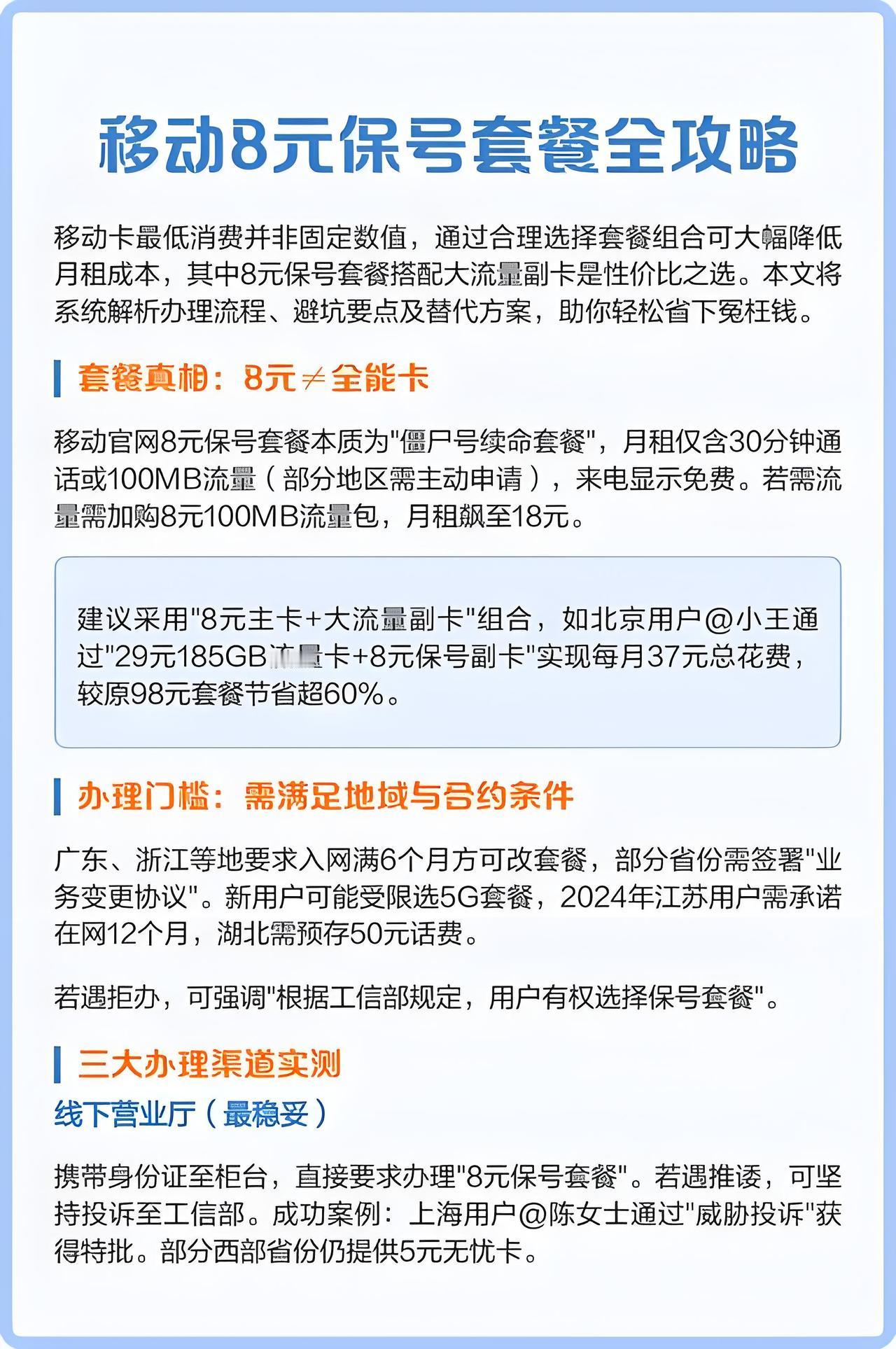 8元保号套餐不是保命符，只是暂住证。6个月不打电话不发短信不用流量，哪怕你每月准