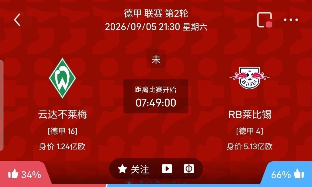 【足球】周六008德甲联赛方向：云达不莱梅vsRB莱比锡德甲：云达不莱梅VSRB