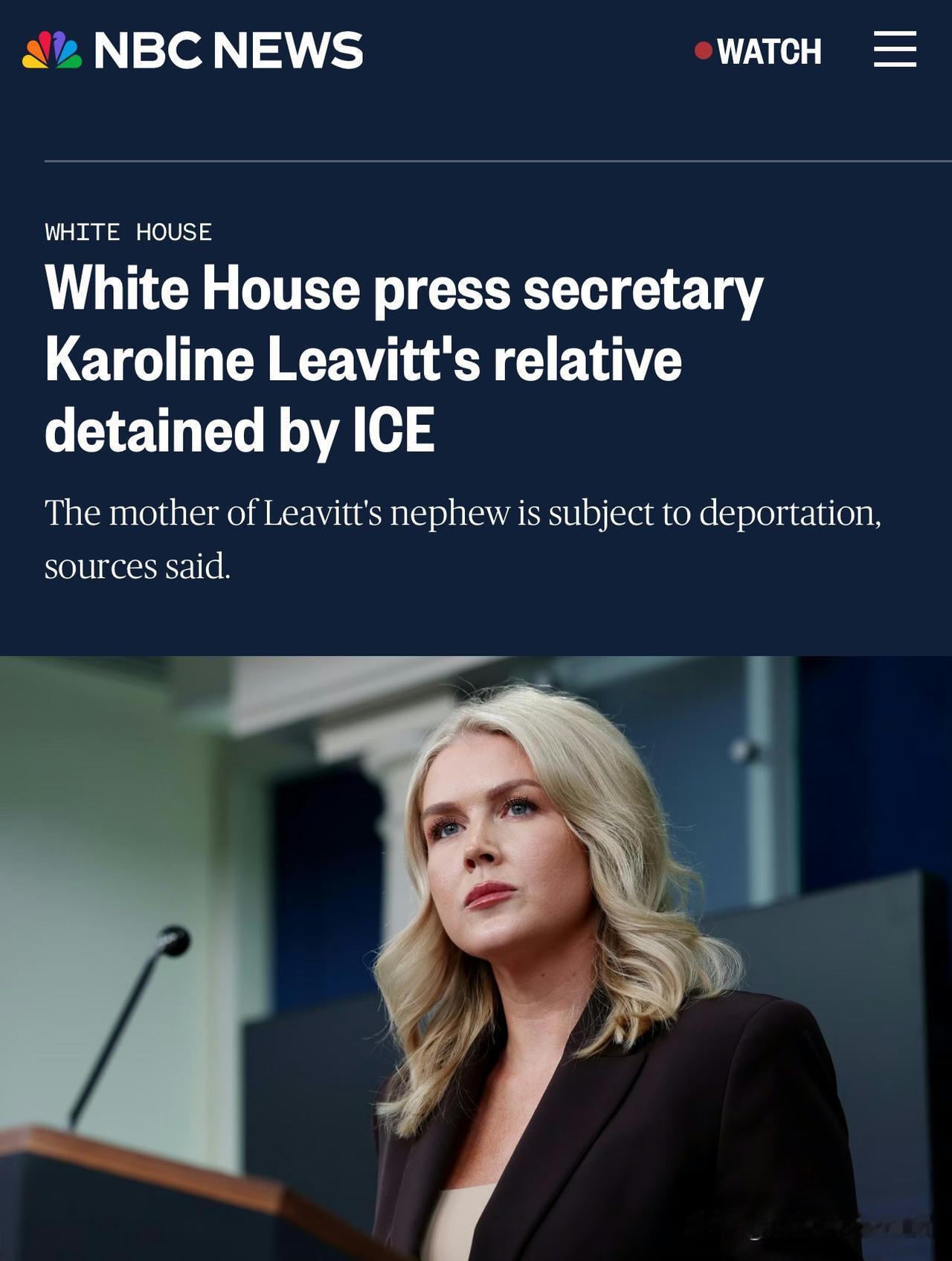 美白宫新闻发言人亲戚被移民局拘留在特朗普政府加大移民执法力度之际，白宫新闻秘