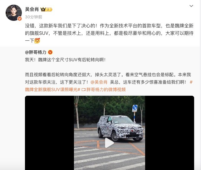 魏牌全新旗舰SUV谍照曝光长城吴会肖放话：「这款新车，我们是下了决心的」！作为